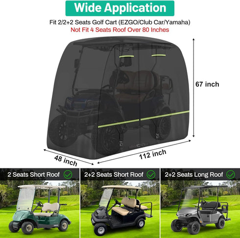 Golf Cart Cover Fits EZGO, Club Car, Yamaha Most 4 Passenger/2 Passenger, Upgrade Reflective Strips, All Weather