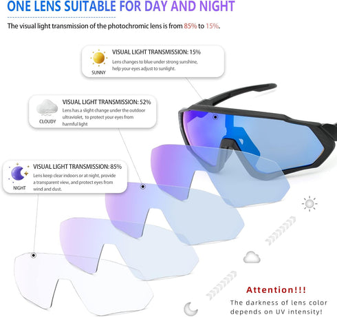 KAPVOE Photochromic Cycling Glasses for Men Women, Clear MTB Sunglasses for Bicycle Riding