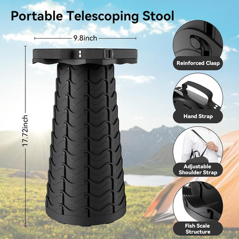 Guioiby 2025 485lbs, Upgraded Portable Folding Stool, Collapsible Stool, Telescoping Camping Stool with Max Load
