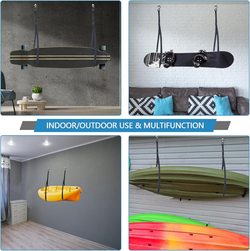Kayak Storage Straps with Carabiner Paddle Clips, Adjustable Double Sling for Indoor/Outdoor Kayak & Surfboards