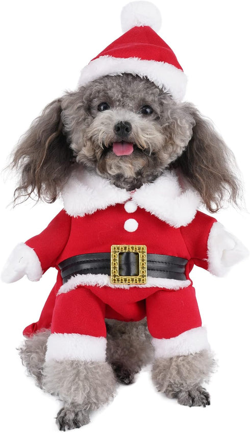 Mogoko Dog Cat Christmas Santa Claus Costume, Funny Pet Cosplay Outfits with Cap for Xmas (XL Size)