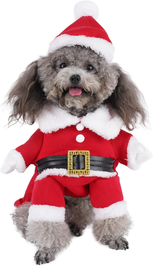 Mogoko Dog Cat Christmas Santa Claus Costume, Funny Pet Cosplay Outfits with Cap for Xmas (XL Size)