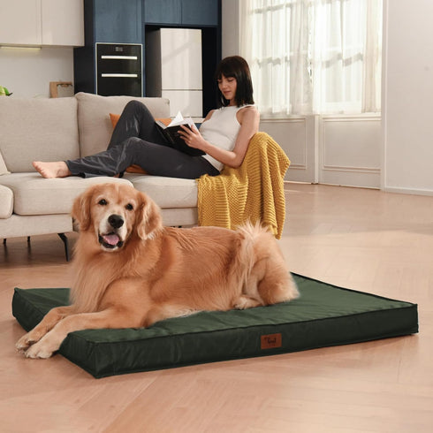 Outdoor Extra Large Dog Bed, Waterproof Orthopedic Egg Foam Pet Bed with Washable Removable Oxford Cooling Cover, Dark