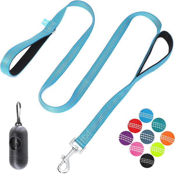BAAPET Two Handle Dog Leash (1.0'' x 5 FT, Blue) - Dual Soft Padded Handles with Traffic Control for Small to Large Dogs