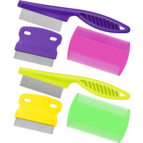 6 Pieces Pet Lice Combs for Dog Grooming, Flea Comb and Tear Stain Comb in Pink, Green, Purple, Yellow