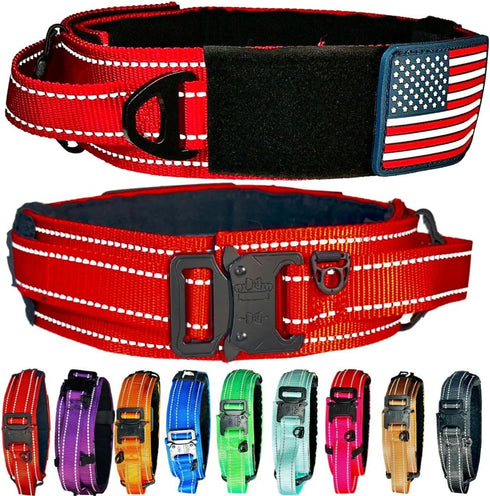2-Inch Wide Tactical Dog Collar with Control Handle, Adjustable for Medium & Large Dogs, Military Style with Name Plate