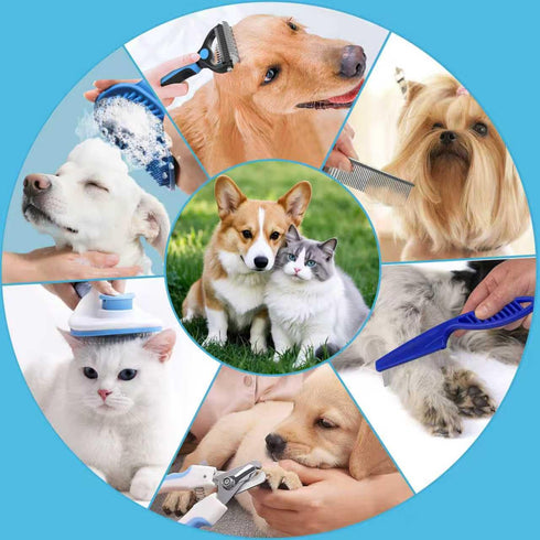 Generic 7PCS Dog Grooming Brush Kit for Shedding and Matted Fur, Self-Cleaning Slicker Brush with Undercoat Rake, Flea