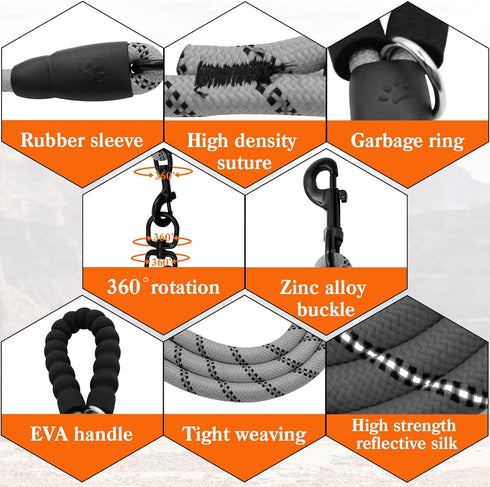 Six Dog Leash, 6 Way Leash for Dogs, 360 Swivel No Tangle Walking Leash with Reflective for 6 Dogs (Grey)