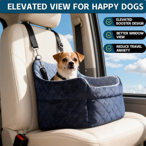TOPOmerice 30 lbs, Dog Car Seat for Small Dogs, Elevated Pet Booster Seat with Safety Leash & Anti-Slip Base, Washable