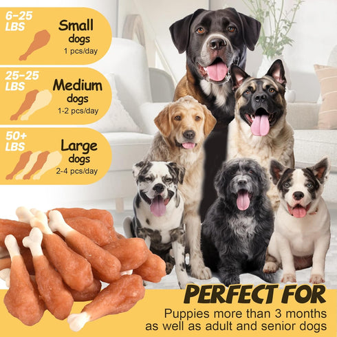 Natural Chicken Calcium Bone Chews for Dogs - Rawhide-Free Treats