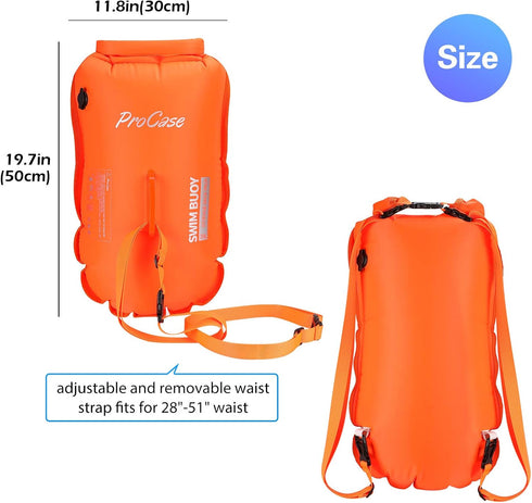 ProCase 35L Waterproof Swim Buoy Dry Bag with Shoulder and Waist Strap for Open Water Activities - Orange