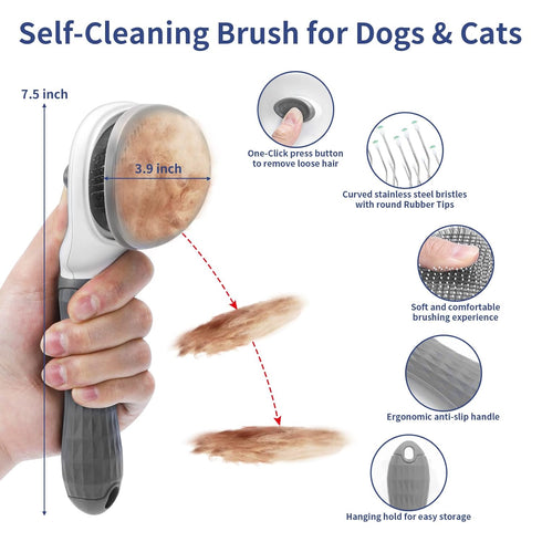 5 in 1 Dog Grooming Kit - Shedding Brush Set for Short & Long Haired Pets - Self-Cleaning Slicker Brush - Gray,
