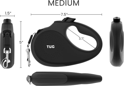TUG 360° Tangle-Free Retractable Dog Leash, 16 ft Strong Nylon Tape, Anti-Slip Handle, One-Handed Brake, Medium,