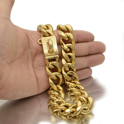 18K Gold Dog Chain Collar, Walking Metal Chain with Secure Buckle, Strong Heavy Duty Chew Proof for Dogs (16")