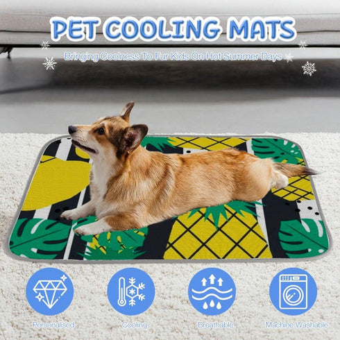 Generic Summer 28" X22" Cats Dog Cooling Mat Ice Silk Cooling Mat for Dogs Outdoor Pineapple Leaf Pattern Cat Bed