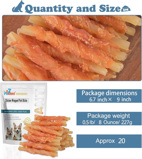 Dog Treats Soft Chews Rawhide Free Chicken Wrapped Cod Sticks, Puppy Training Snacks Dog Chews 0.5lb/227g