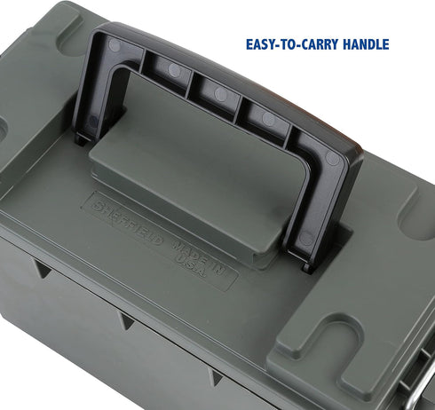 Sheffield 12626 Field Box, Plastic Ammo Can for Pistol, Rifle, and Shotgun Ammo, Water Resistant (Olive Drab Green)