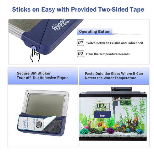 hygger Digital Aquarium Thermometer Records Max Min Temperature Sensor Gauge with LCD Display Stickable Fish Tank