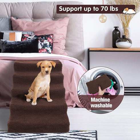 Topmart 5 Tiers Plastic Dog Stairs, Non-Slip Steps for Couch/Bed, Ideal for Old/Injured Dogs and Cats