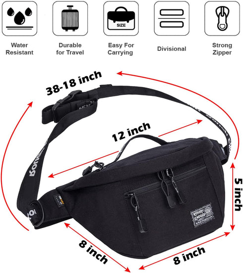 Rough Enough Black Cordura Mens Fanny Pack, Tactical Crossbody Waist Pack for Hiking and Fishing