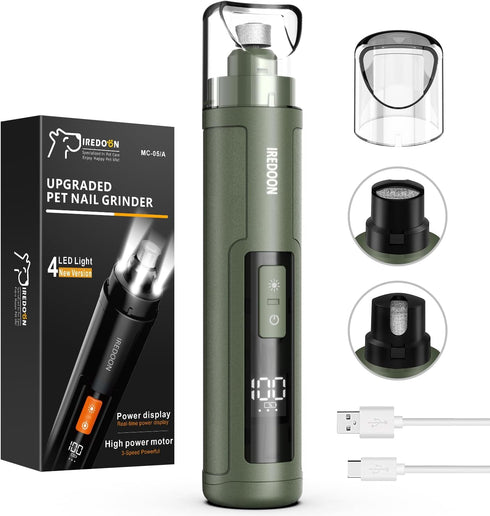 IREDOON Dog Nail Grinder Upgraded - Professional 3-Speed Super Quiet and Low
