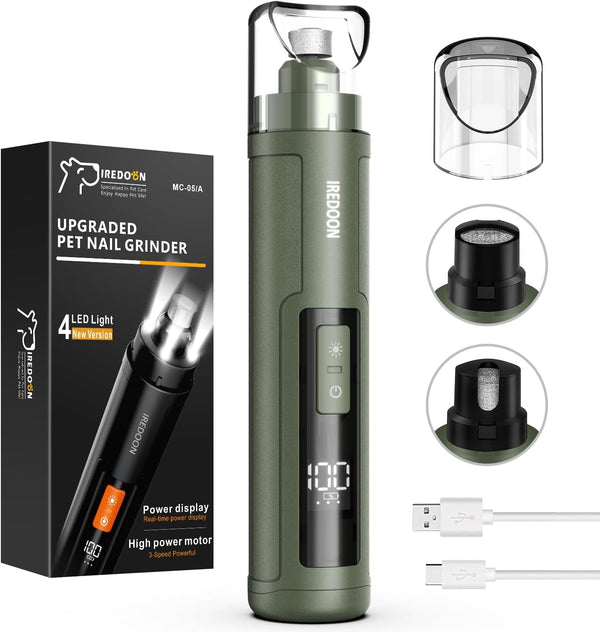 IREDOON Dog Nail Grinder Upgraded - Professional 3-Speed Super Quiet and Low