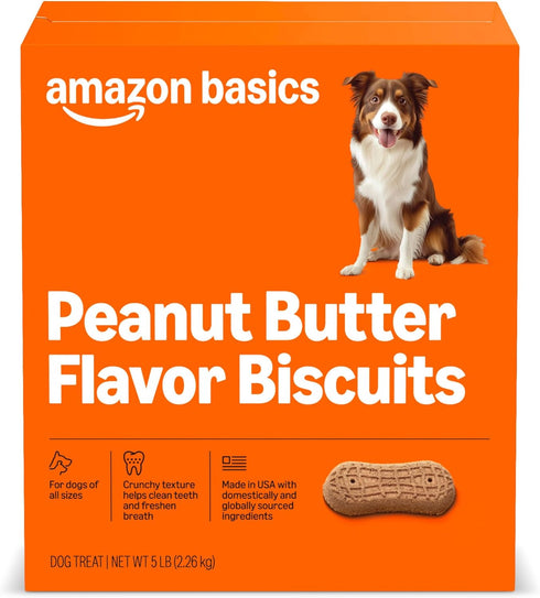 Amazon Basics Crunchy Dog Biscuits Peanut Butter Flavor Dog Treats 5 lb.