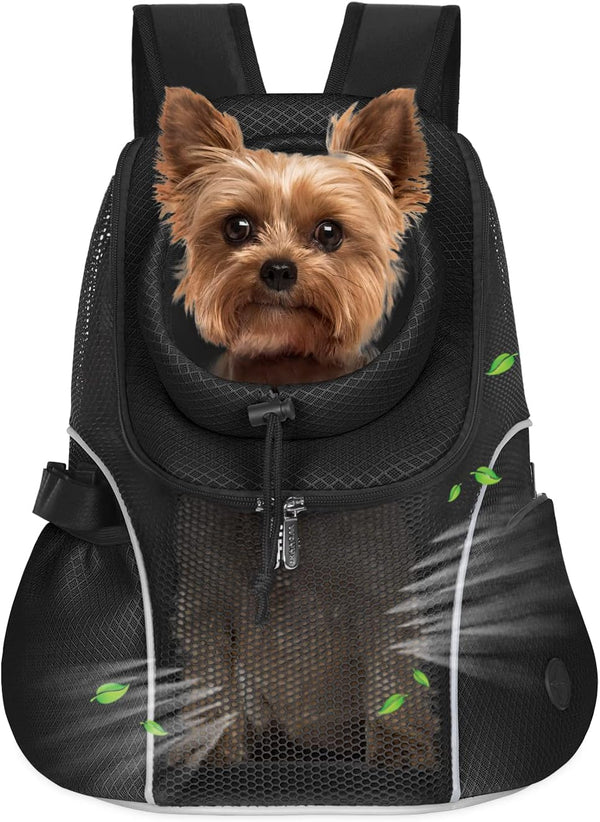 WOYYHO Pet Dog Carrier Backpack, Ventilated Mesh Front Backpack for Small Dogs, Safety Belt for Travel & Hiking (M,