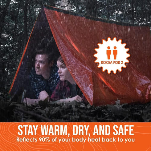 Go Time Gear Life Tent Emergency Survival Shelter, 2 Person Tent, Use as Survival Tent, Includes Whistle & Paracord.
