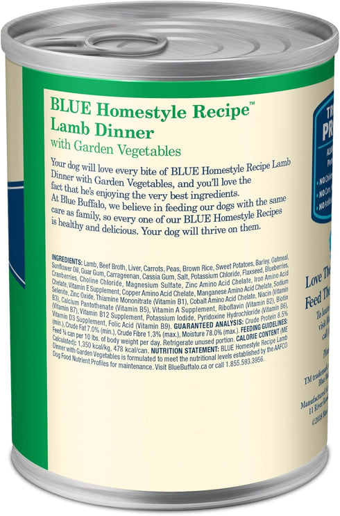 12.5 oz. 3 Count Blue Buffalo Homestyle Recipe Lamb Dinner with Garden Vegetables Wet Dog Food for Adult Dogs, Chicken