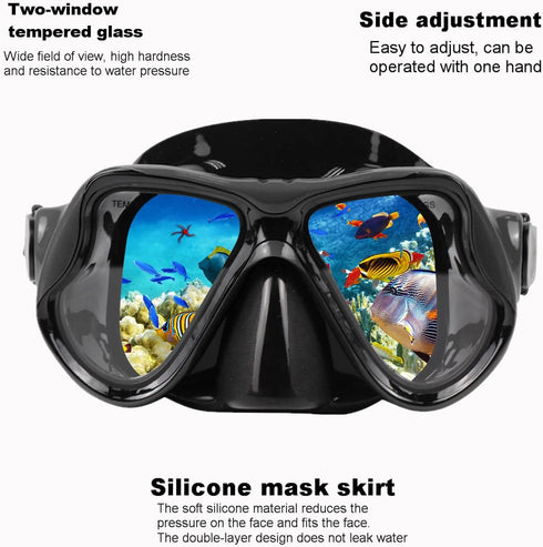 Snorkel Mask Set for Adults - Dry Snorkel, Scuba Diving Mask, Swimming Glasses, Youth Diving