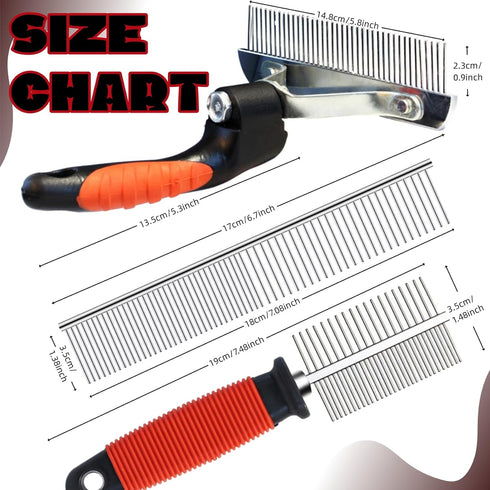 3-Pack Set Long-Tooth Pet Brush - Dog Rake Brush & Steel Shedding Comb & Double-Sided Teech Comb for Double Coat Large