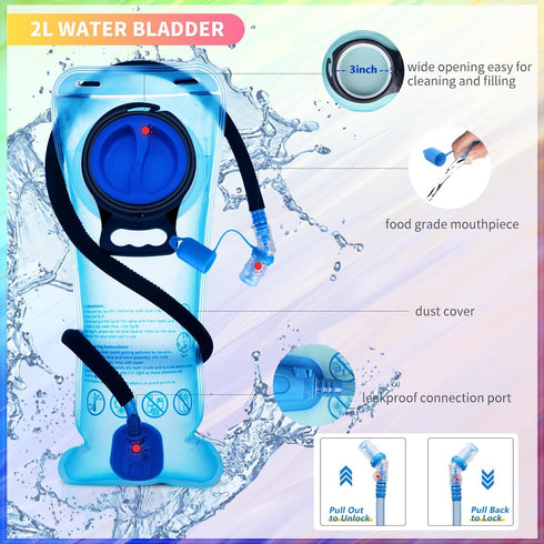 Hydration Backpack with 2L Bladder - Water Pack for Raves, Hiking, Cycling, Climbing, Running, Camping