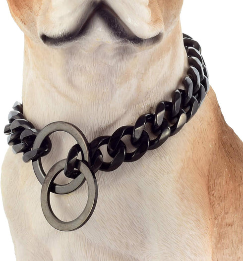 "Dog Chain Collar Black High Polished Stainless Steel Cuban Link Heavy Duty Chew Proof Leash for Small Dogs (15mm,