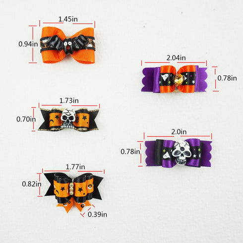 50pcs/Pack Pet Dog Cat Halloween Hair Bows, Rhinestone Puppy Grooming Bows with Rubber Bands