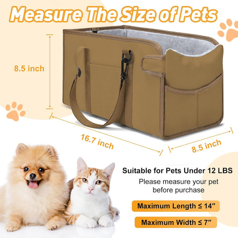 Portable Dog Car Seat for Small Dogs - Adjustable Safety Leash, Washable Cushion & Storage Pocket - Pet Booster Seat