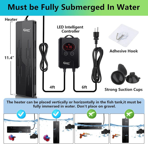 hygger 1000W Aquarium Heater, Submersible with Adjustable Temperature Control for 110-240 Gallon Fish Tanks