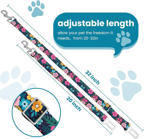 HCYPCV 20 33 inches Adjustable pet cat and Dog car seat BeltThe Lanyard is Flexible and Adjustable from to (Floral)