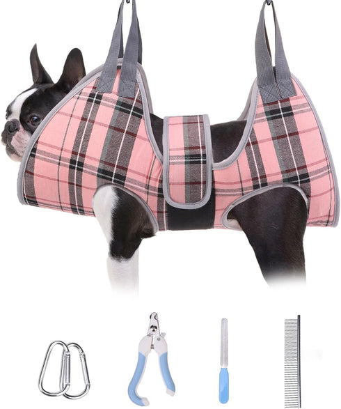 BEAUTYZOO Dog Grooming Hammock for Small Dogs & Cats, Nail Trimming Sling with Neck Support & Strap Restraint, Pink S