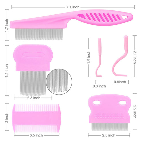 Cat & Dog Grooming Set, Fine Tooth Comb for Grooming, Removing Dandruff Flakes, Pink