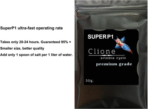 SuperP1 50 95% 24-32 Clione g. (Premium Grade) Artemia Cysts Brine Shrimp Eggs Fish Food Plus Hatch Rate in Hour, Fresh