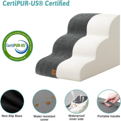 Dog Stairs for Couch or Low Bed, 3 Tiers Foam Pet Steps for Small Dogs, Dark Grey, 15.7x22.4x15.7in