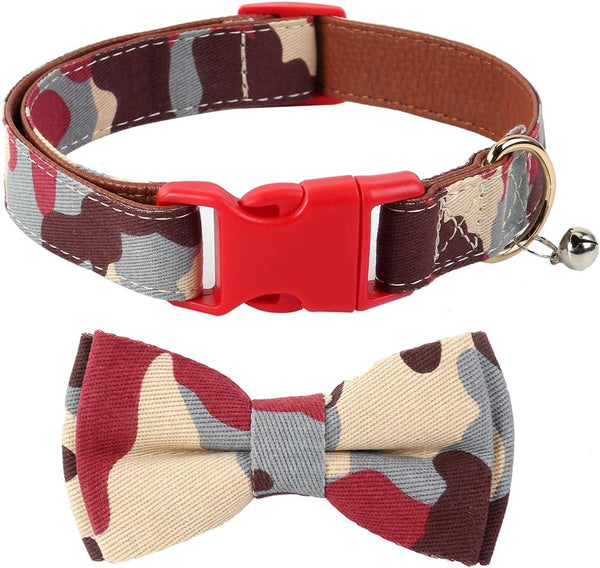 Dog Collar with Bow Tie, Adjustable Pet Collar for Small Medium Large Dogs and Cats with Stylish Pattern