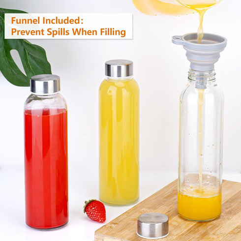 18 oz, 100% Set 6 Zukro Glass Juice Bottles with Lids for Juicing Reusable Clear Glass Water Bottles with Stainless