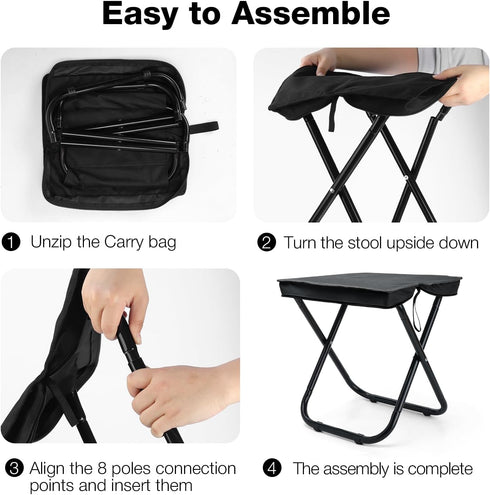 16" 350lbs Foldable Portable Camping Stool Heavy Duty for Adults, Lightweight Travel Stool with Carry Bag, Black