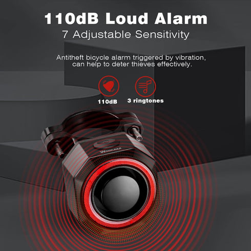 WSDCAM Smart Bike Tail Light Alarm, USB C Rechargeable, Auto ON/Off, Waterproof Bicycle Alarm with Remote