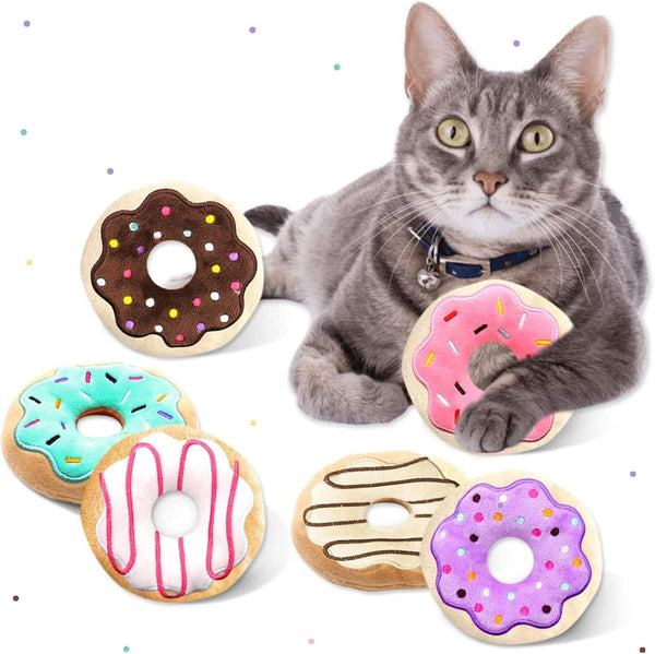 6 Pack Donut Catnip Toys, Interactive Pillows for Kittens, Chew Knickknack, Plush Plaything, 4 Inches