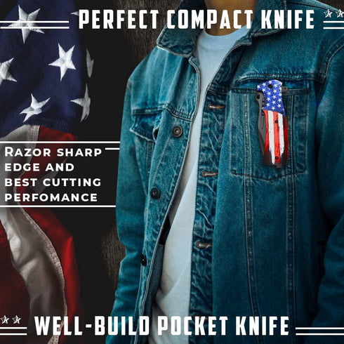 Grand Way Spring Assisted Pocket Knife, American Flag Tactical Knife for Men and Boys, Folding Knife