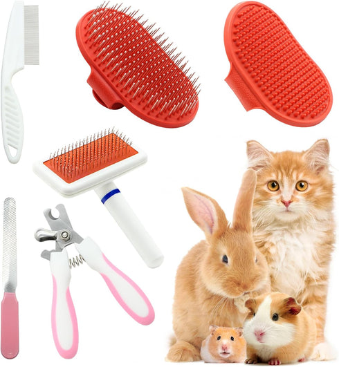 Cat Grooming Kit Set with Pet Shedding Slicker Brush Nail Clipper Trimmer