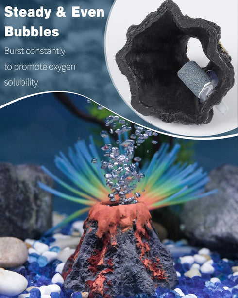 Uniclife Aquarium Volcano Ornament Kit - Mini Resin Volcanic Decor for Fish Tank Landscape with Air Stone Bubbler